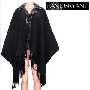 Lane Bryant Black Fringe Cape Coat